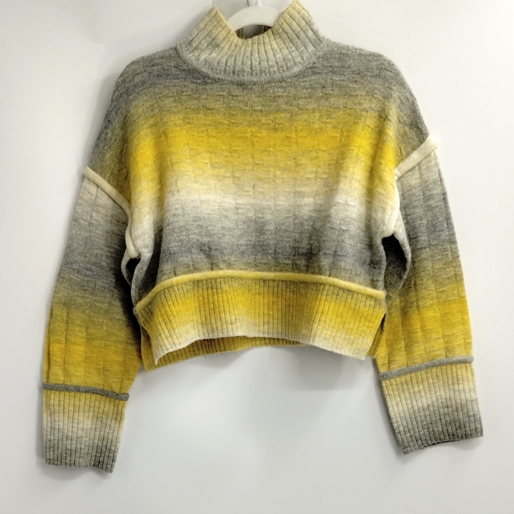 Anthropologie Pilcro Ombre Yellow Striped Cropped Sweater - Picture 3 of 15